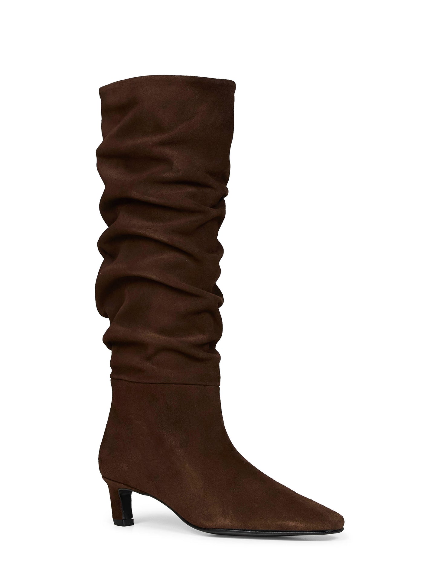 Brown suede Kalila knee-high draped boots