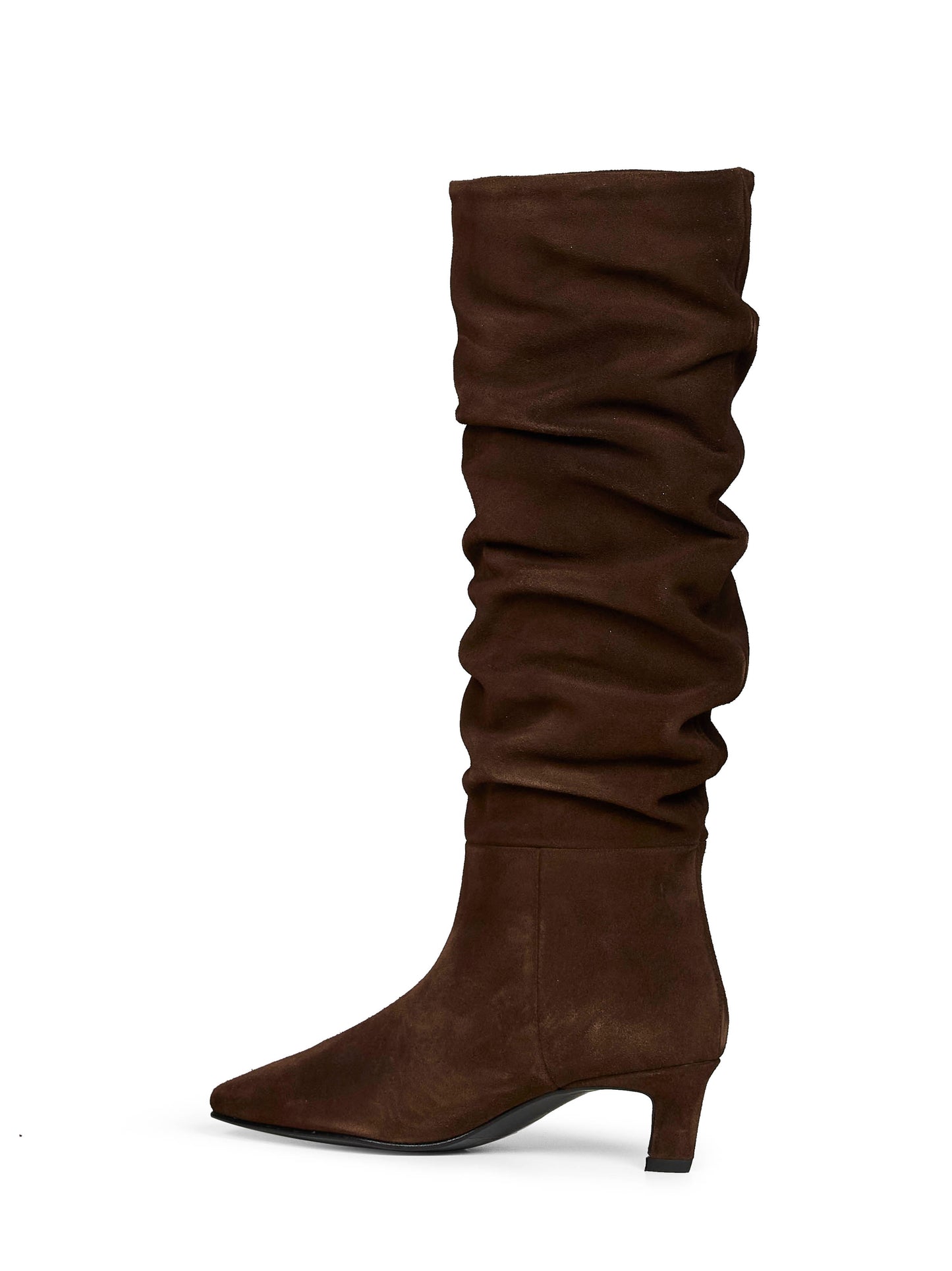 Brown suede Kalila knee-high draped boots