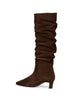 Brown suede Kalila knee-high draped boots