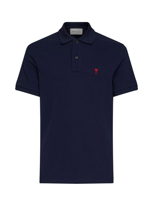 Polo Ami de Cœur in piquet di cotone blu notte