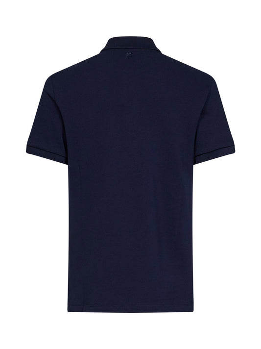 Polo Ami de Cœur in piquet di cotone blu notte