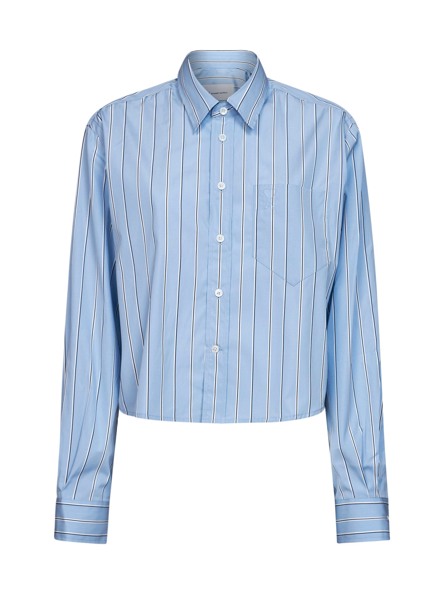 Blue striped cotton poplin cropped shirt