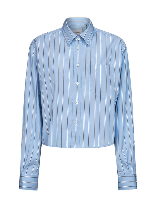 Blue striped cotton poplin cropped shirt