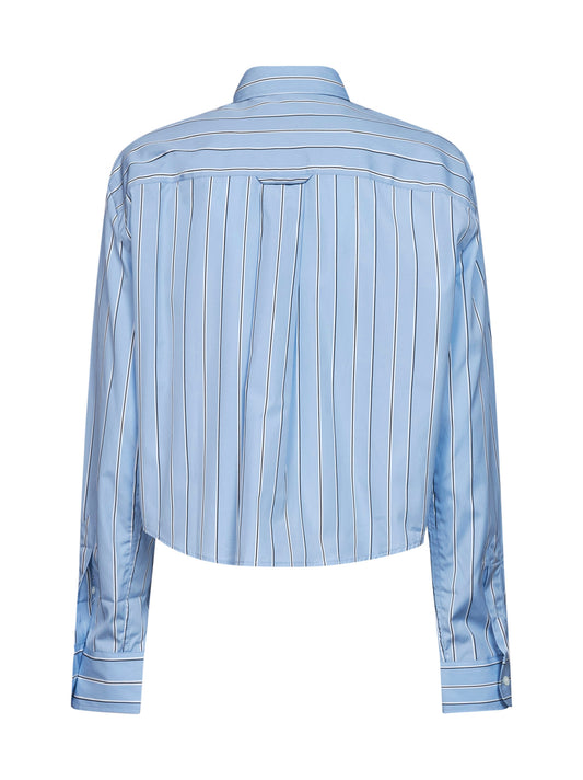 Blue striped cotton poplin cropped shirt