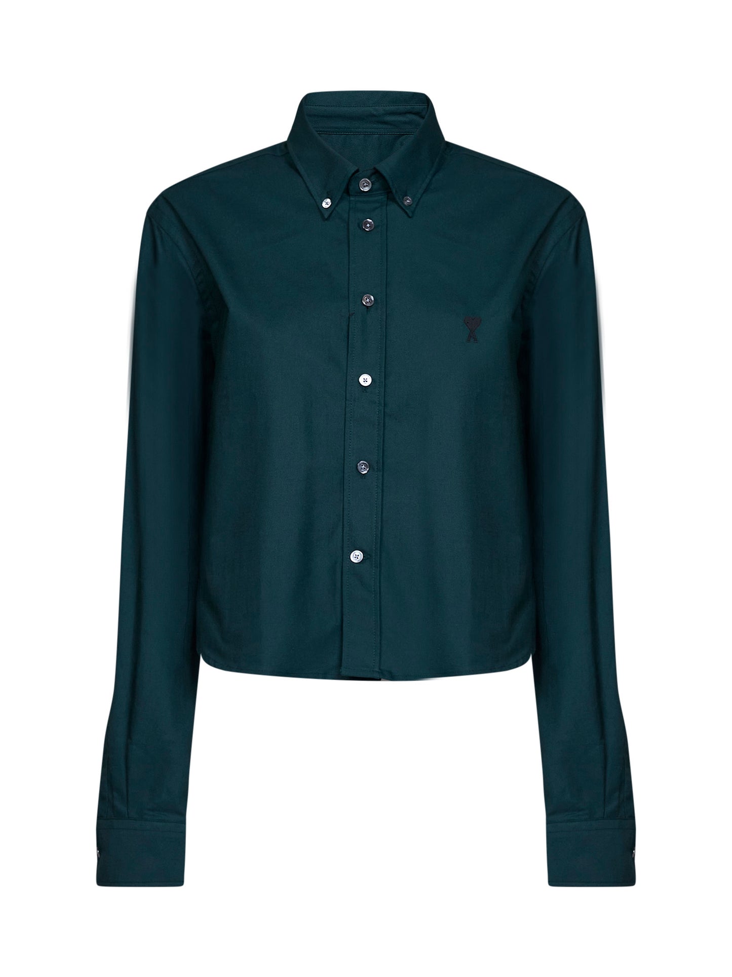 Green cotton poplin cropped shirt