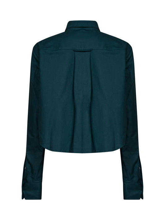 Camicia crop in popeline di cotone verde