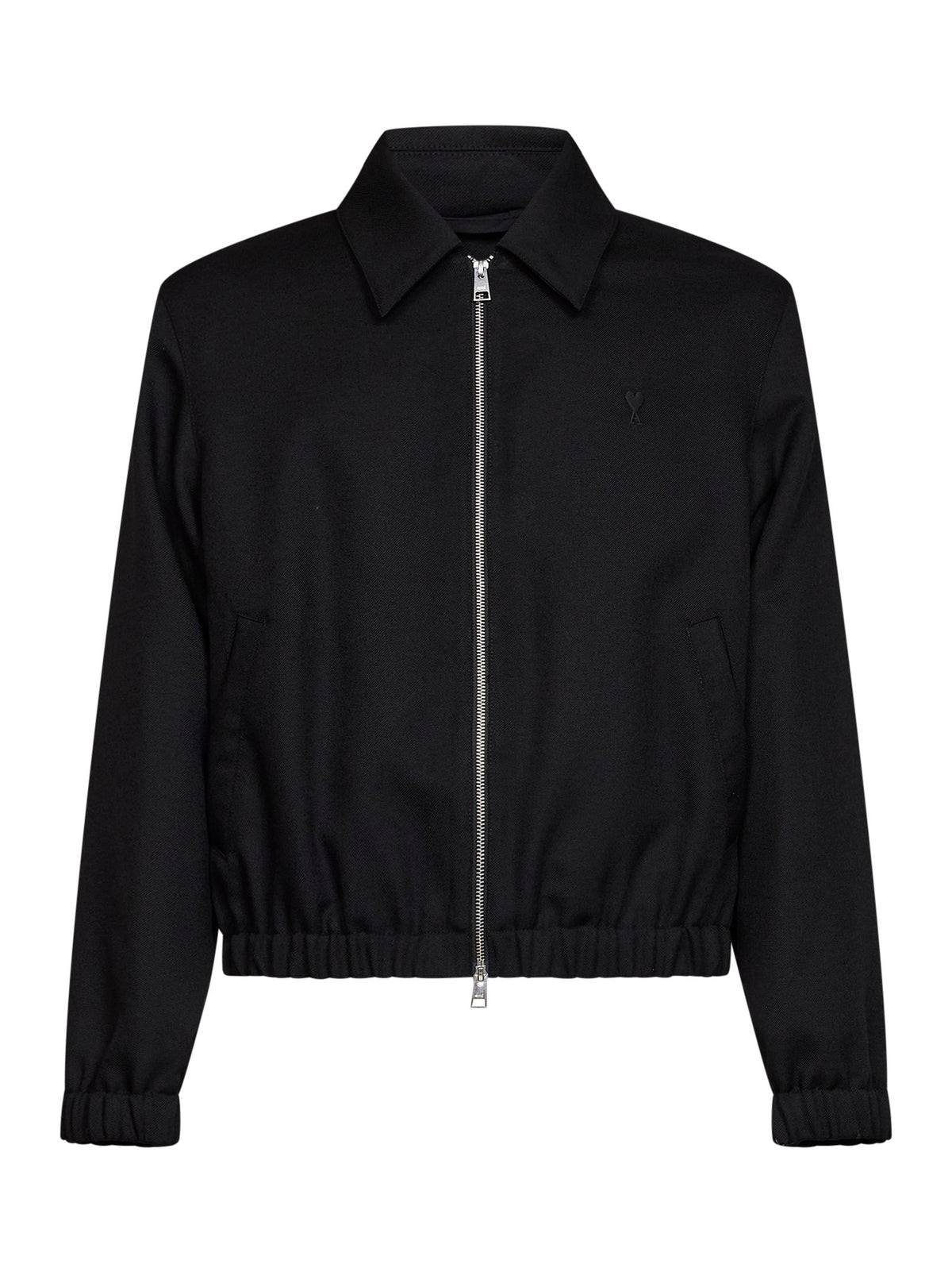 Black wool gabardine Ami de Cœur padded jacket