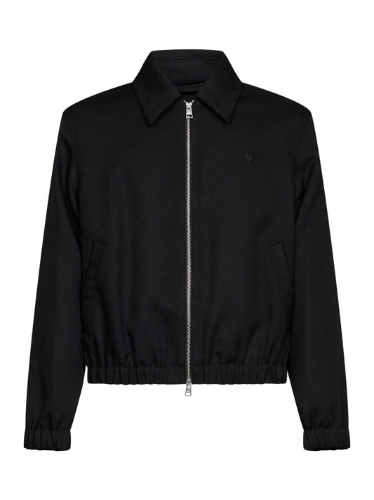 Giacca imbottita Ami de Cœur in gabardine di lana nera<BR/>