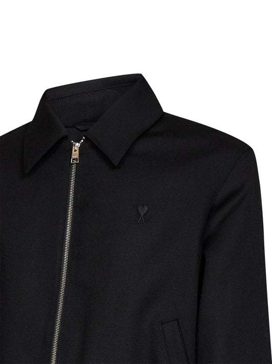 Giacca imbottita Ami de Cœur in gabardine di lana nera<BR/>