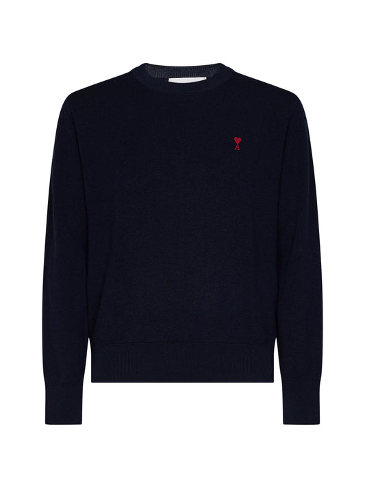Navy blue merino wool Ami de Cœur crewneck sweater
