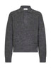 Charcoal grey alpaca-blend knit embroidered polo shirt