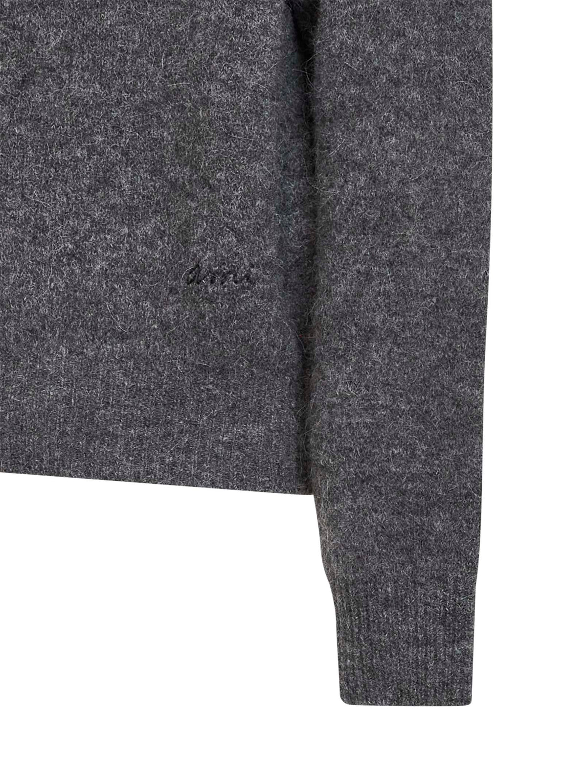 Charcoal grey alpaca-blend knit embroidered polo shirt