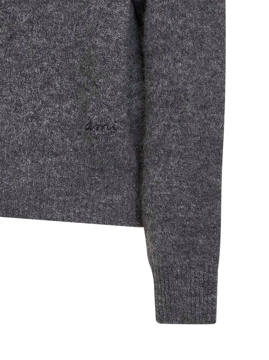Polo con ricamo in maglia misto alpaca grigio carbone