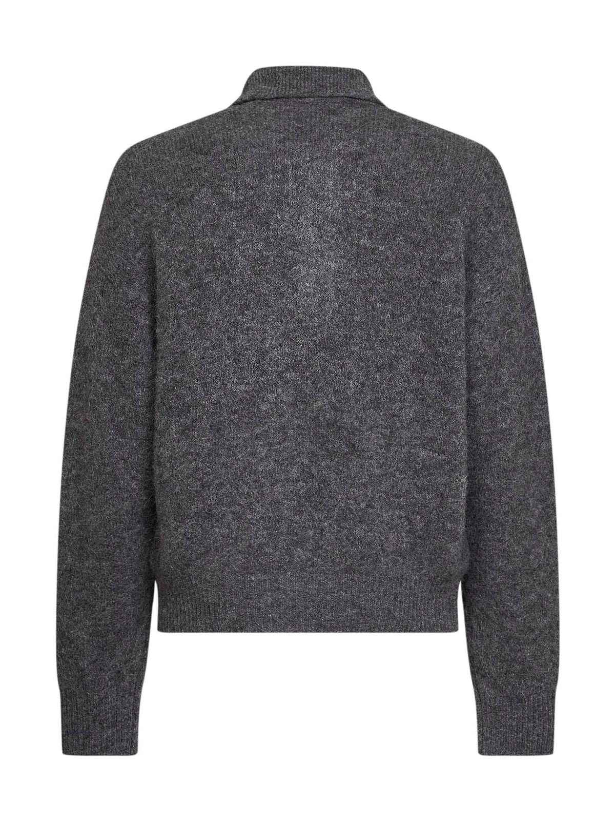 Charcoal grey alpaca-blend knit embroidered polo shirt