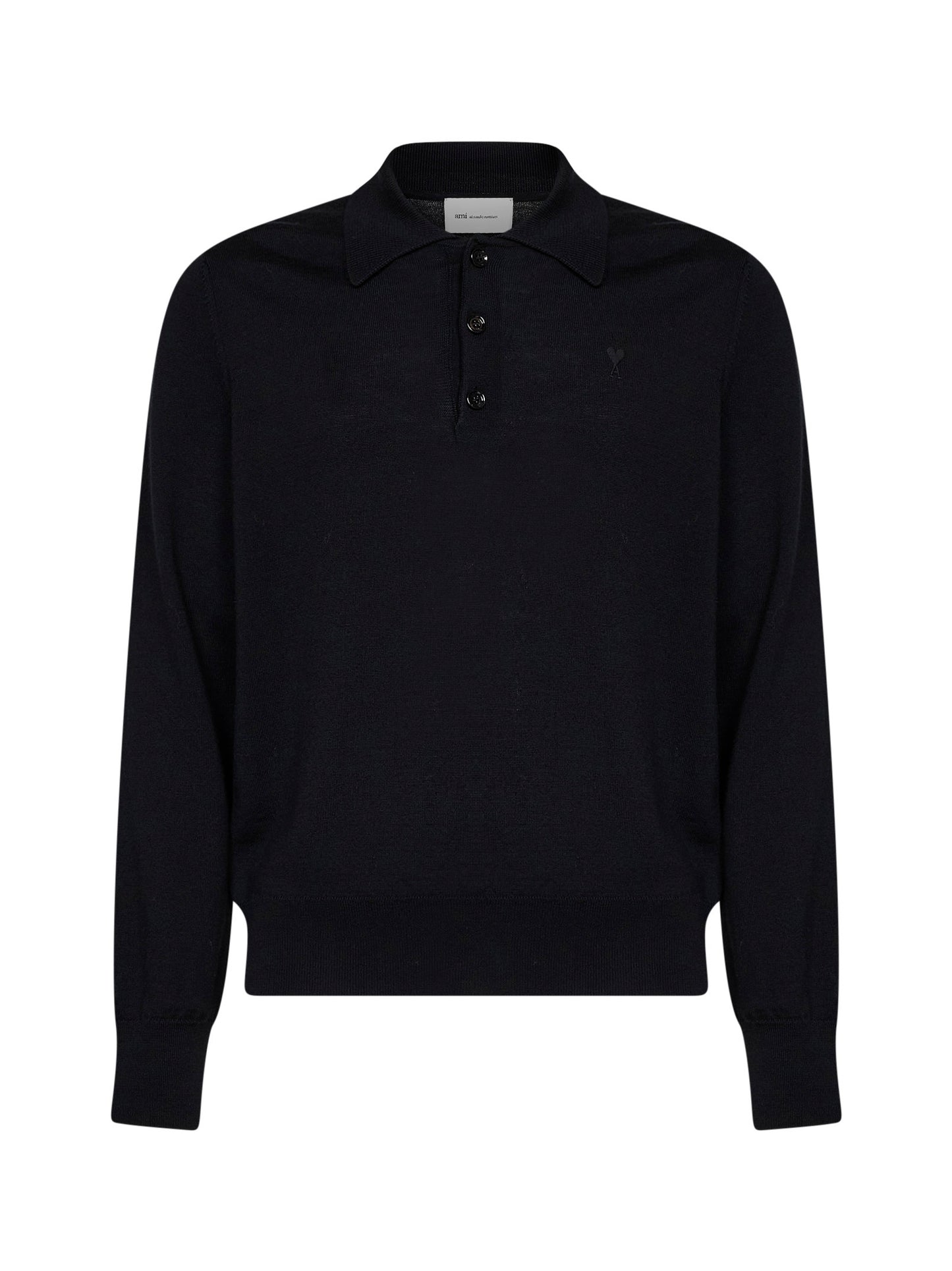Black extra-fine merino wool knit Ami de Cœur polo shirt