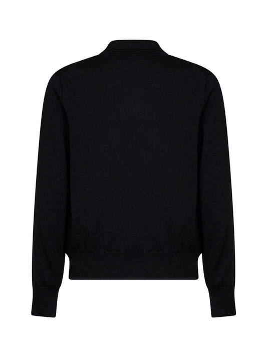 Black extra-fine merino wool knit Ami de Cœur polo shirt