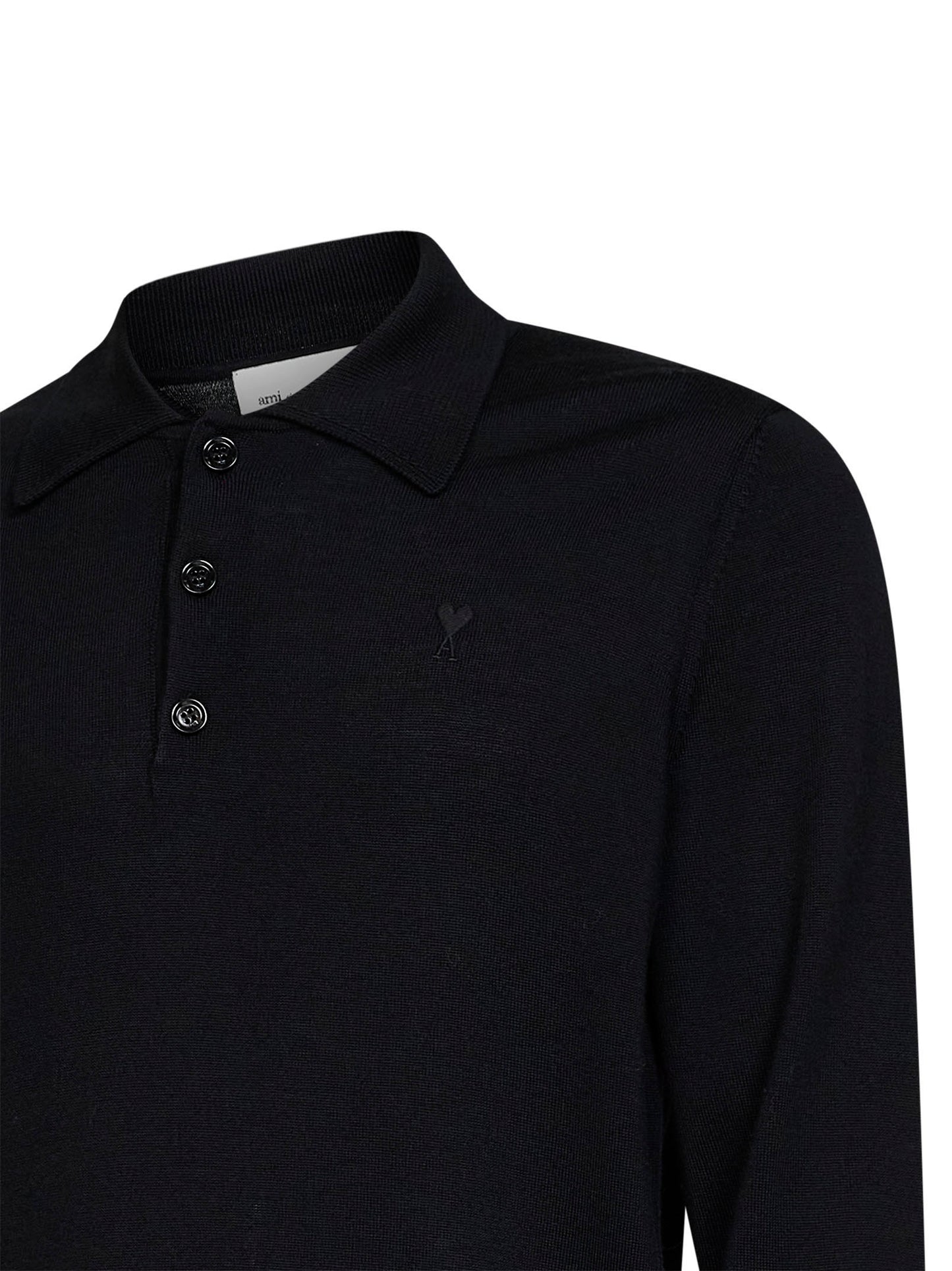 Black extra-fine merino wool knit Ami de Cœur polo shirt