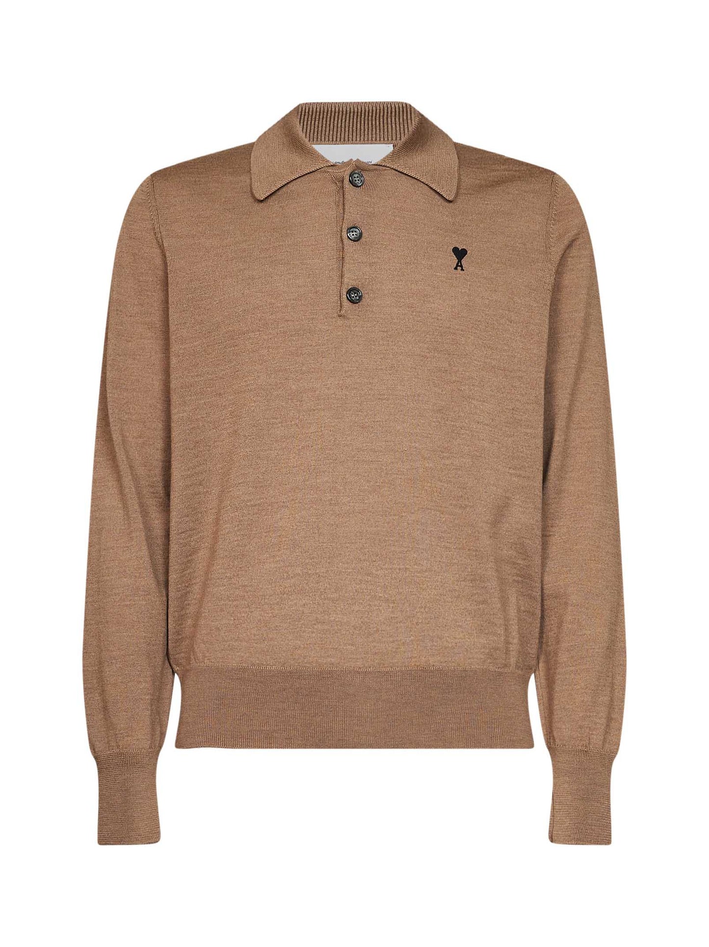 Polo Ami de Cœur in maglia di lana merino extrafine cammello