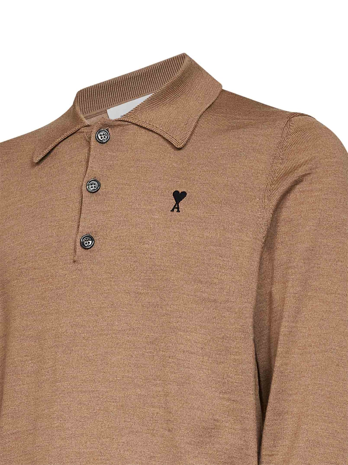 Polo Ami de Cœur in maglia di lana merino extrafine cammello