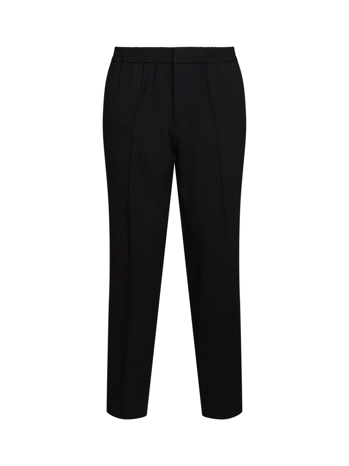 Pantaloni in serge di lana nero con vita elasticizzata