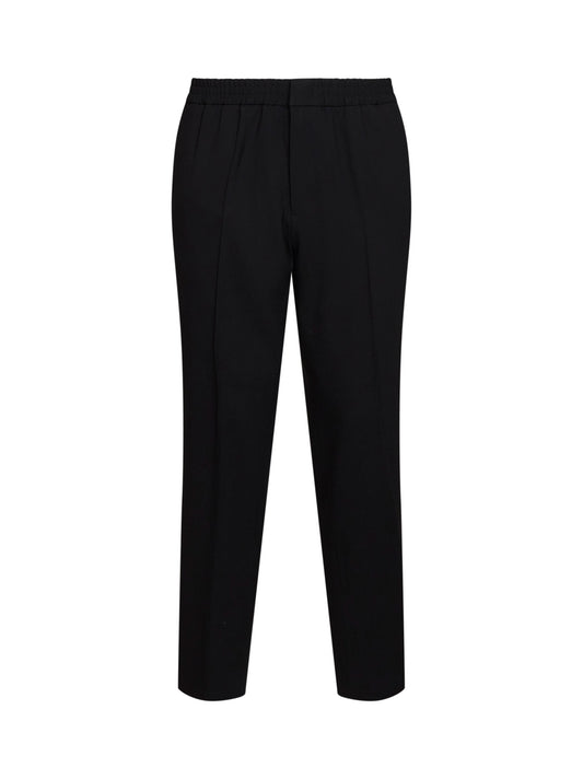 Pantaloni in serge di lana nero con vita elasticizzata