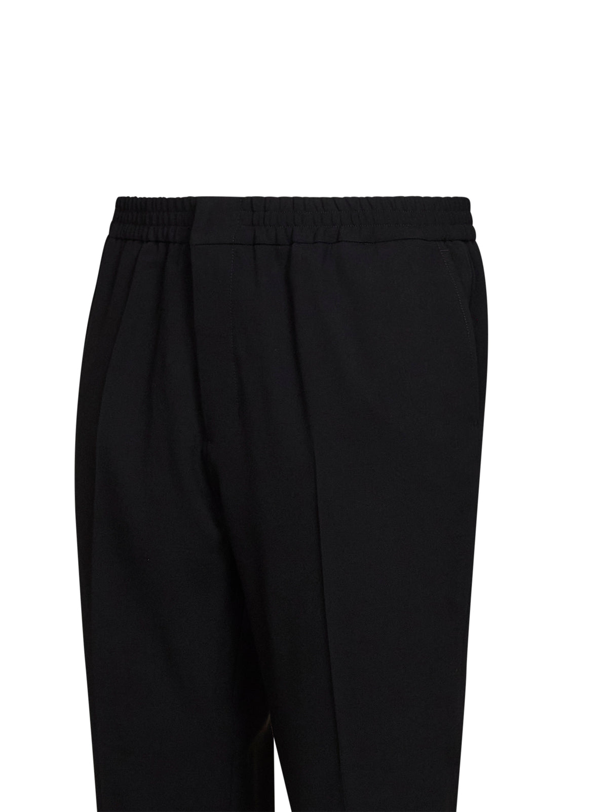 Pantaloni in serge di lana nero con vita elasticizzata