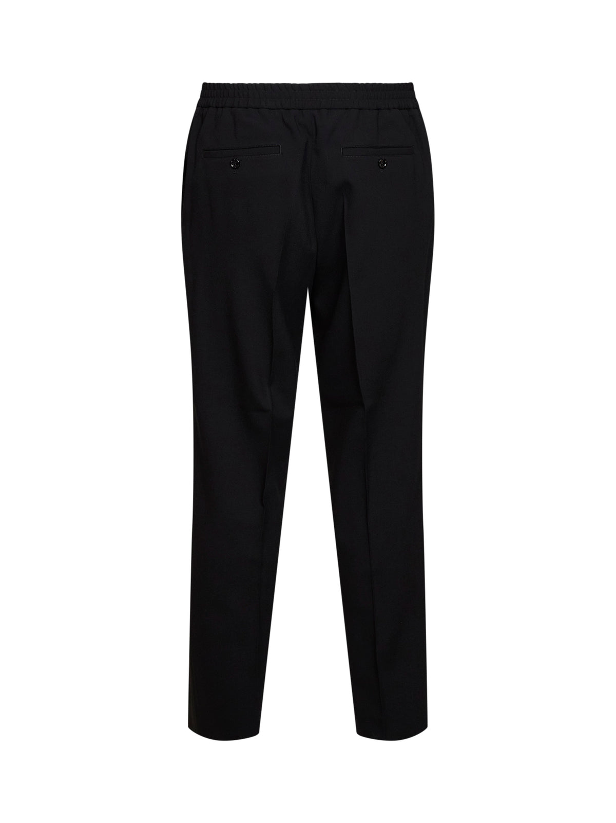 Pantaloni in serge di lana nero con vita elasticizzata