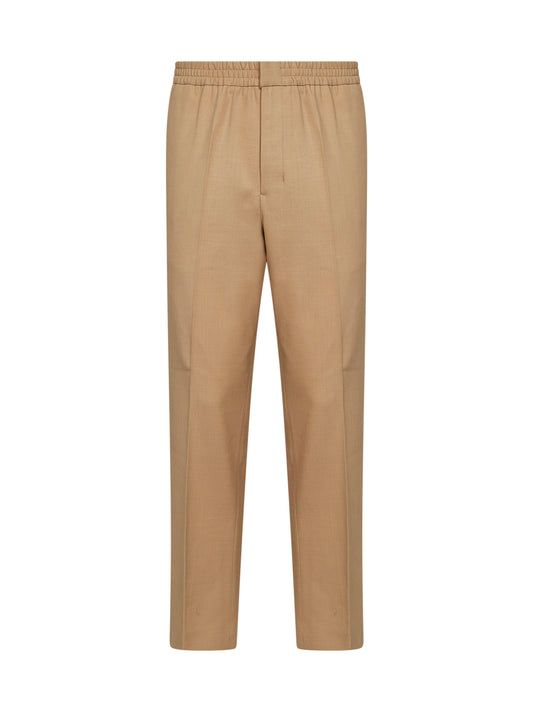 Beige wool serge trousers with elasticated waistband