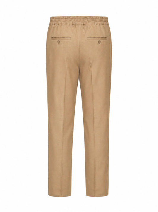 Beige wool serge trousers with elasticated waistband