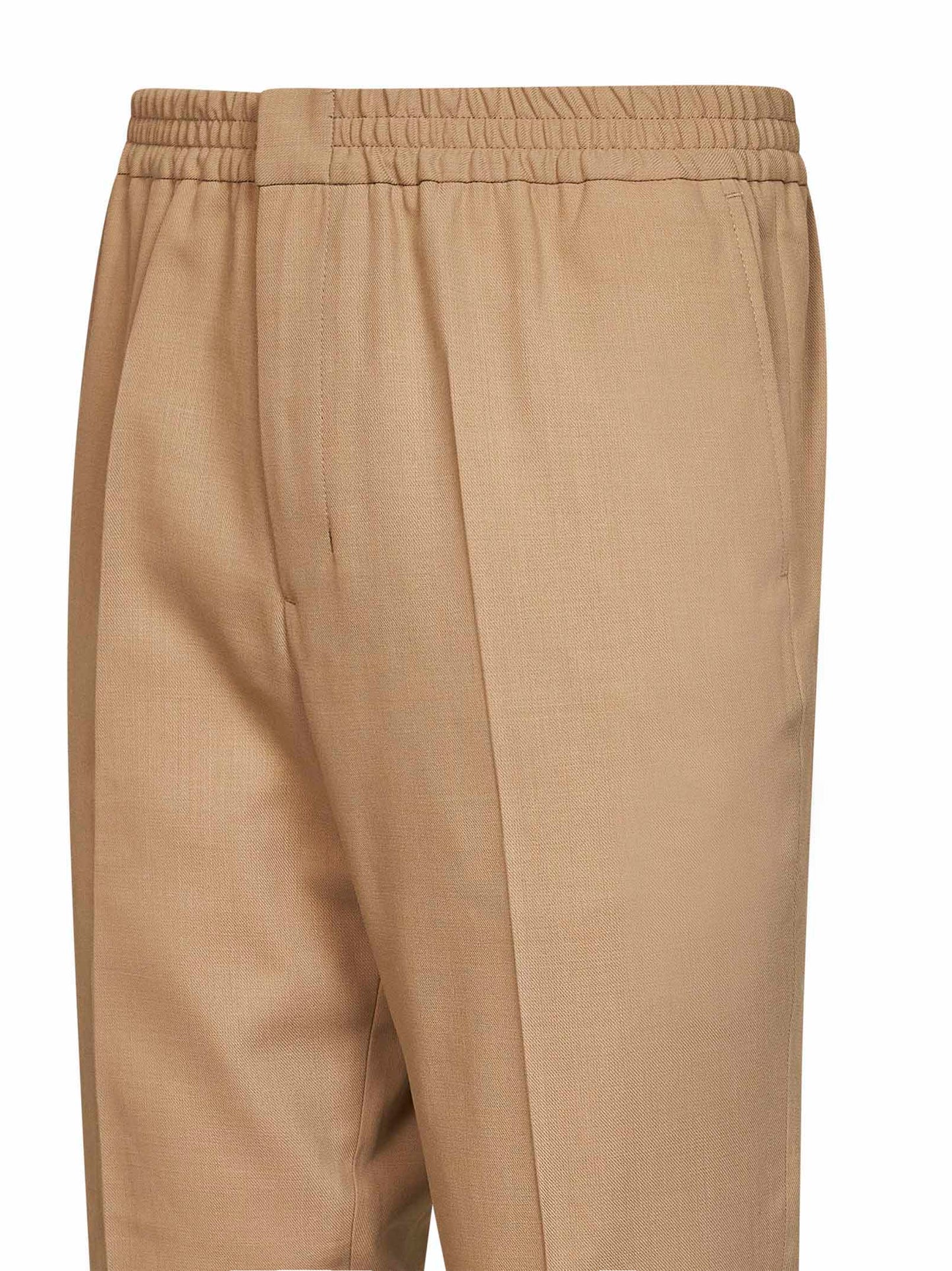 Beige wool serge trousers with elasticated waistband