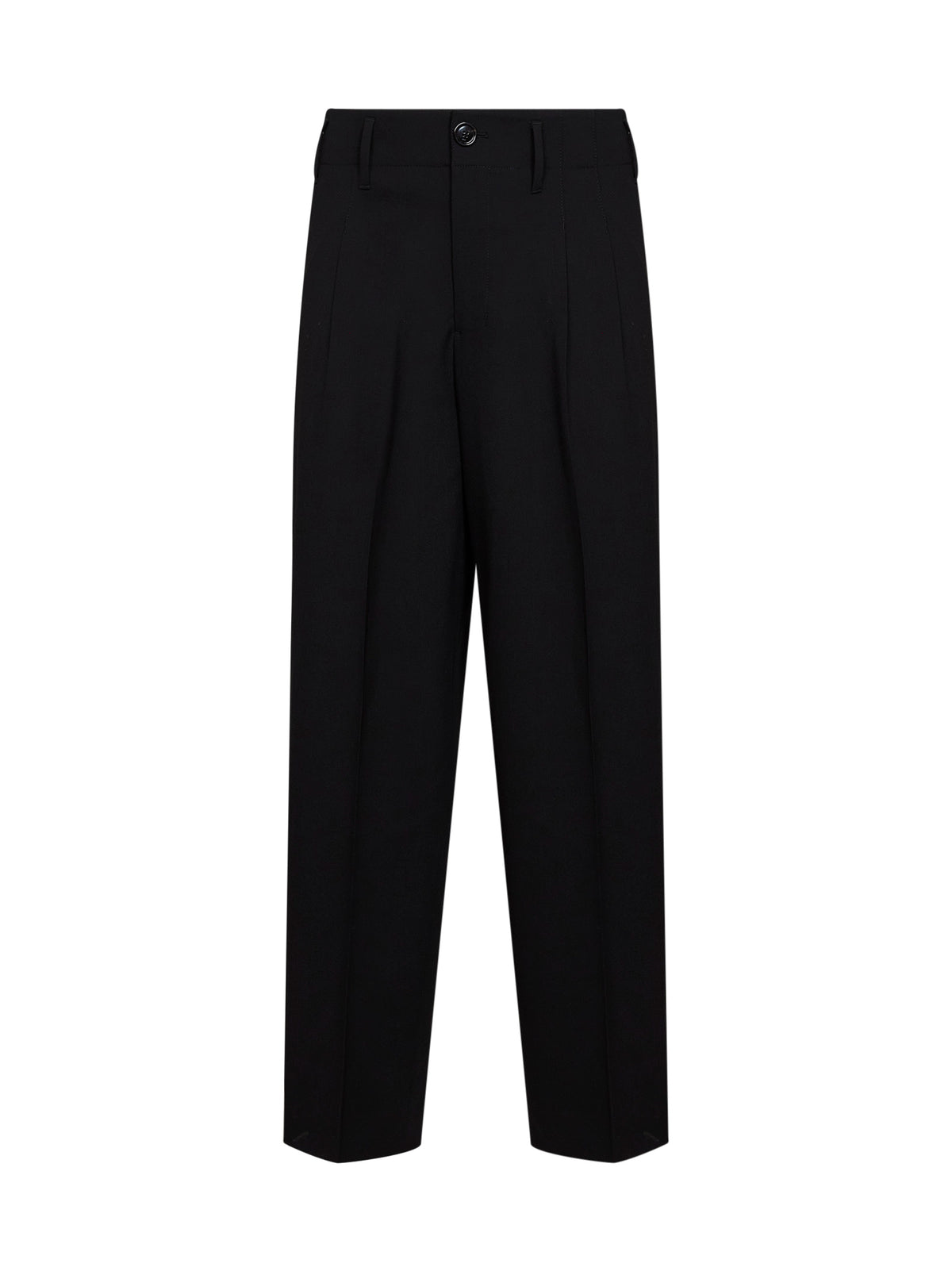 Black wool serge double-pleat wide trousers