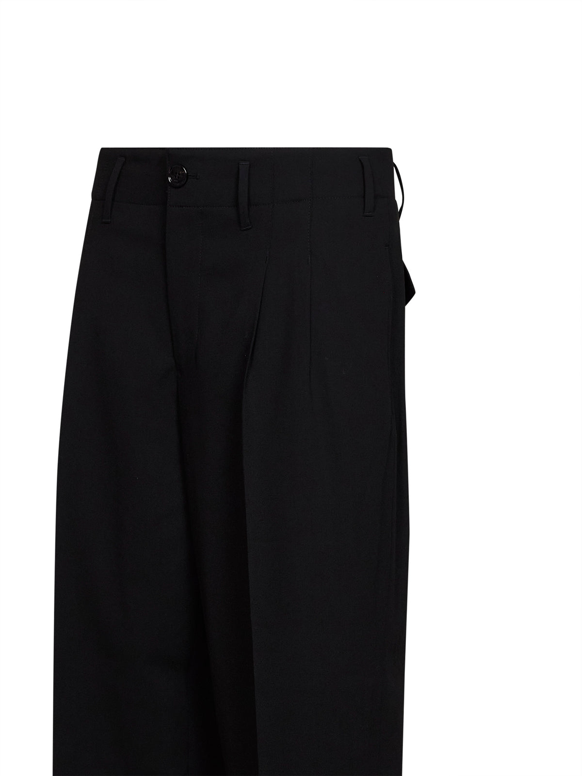 Black wool serge double-pleat wide trousers