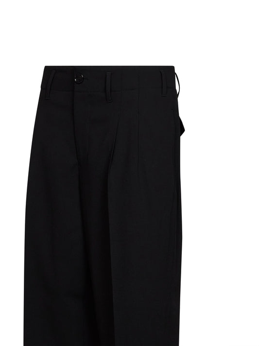 Pantaloni ampi a doppia pince in serge di lana nero
