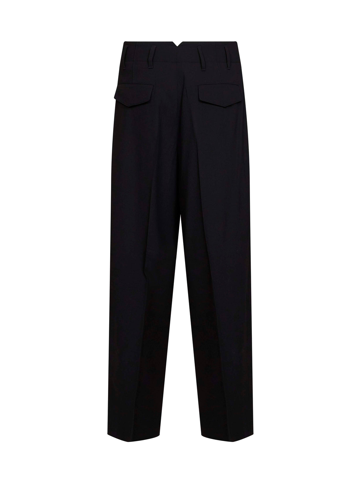 Black wool serge double-pleat wide trousers