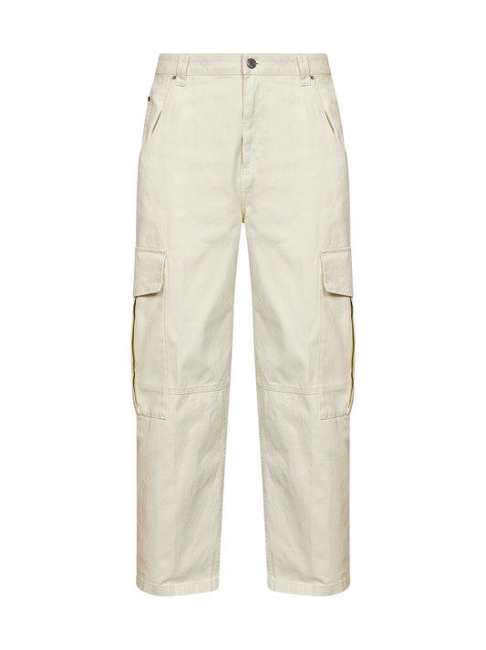 Ivory cotton baggy-fit cargo trousers