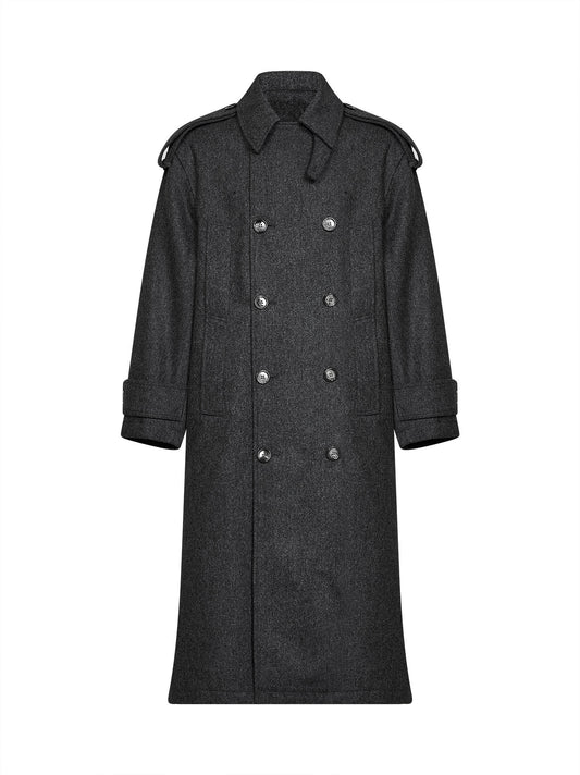 Charcoal grey virgin wool double-breasted trench coat