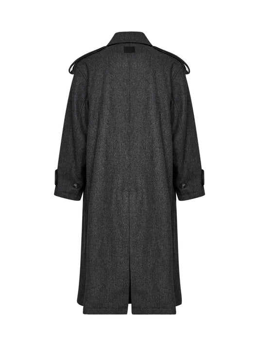 Charcoal grey virgin wool double-breasted trench coat