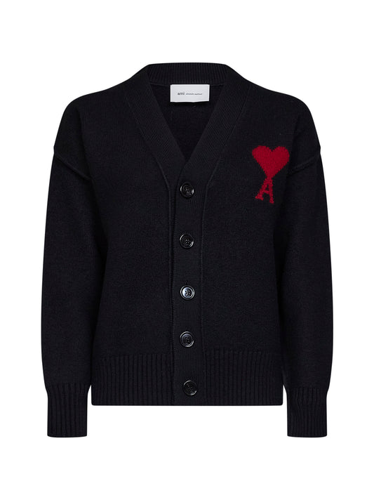 Cardigan Ami de Cœur in lana merino infeltrita nera