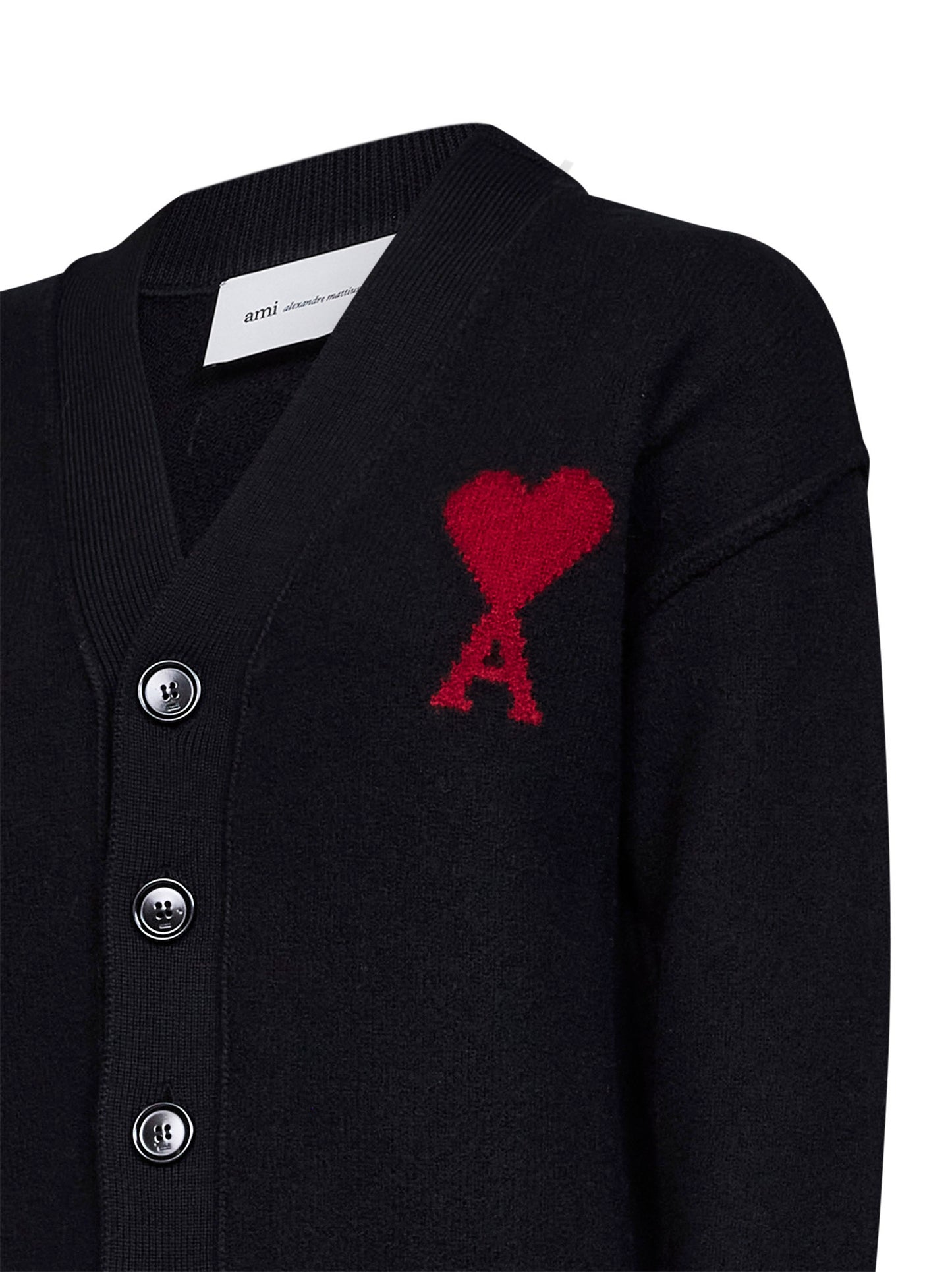 Cardigan Ami de Cœur in lana merino infeltrita nera