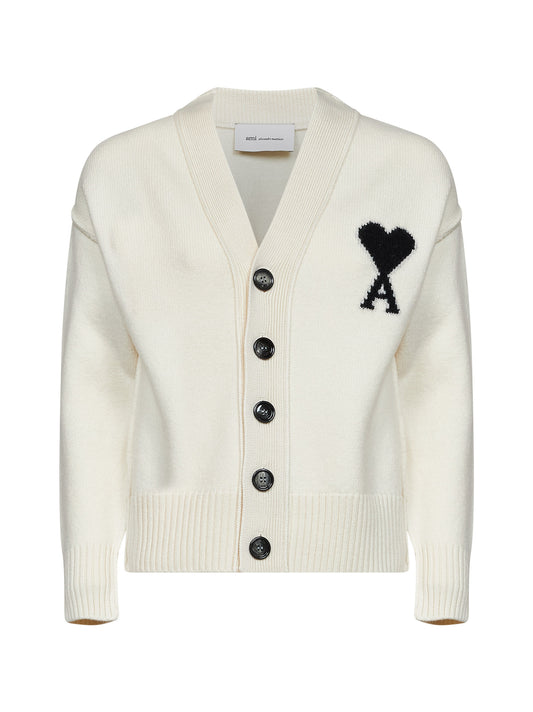 Ecru felted merino wool Ami de Cœur cardigan