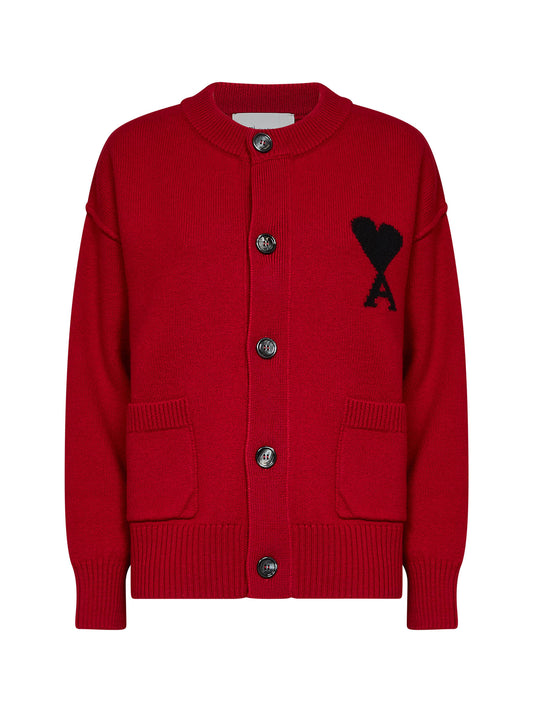 Red felted merino wool Ami de Cœur cardigan