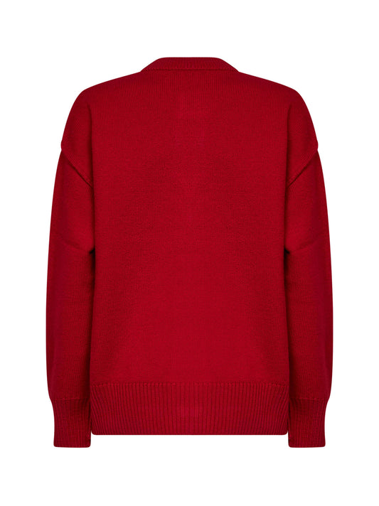 Red felted merino wool Ami de Cœur cardigan