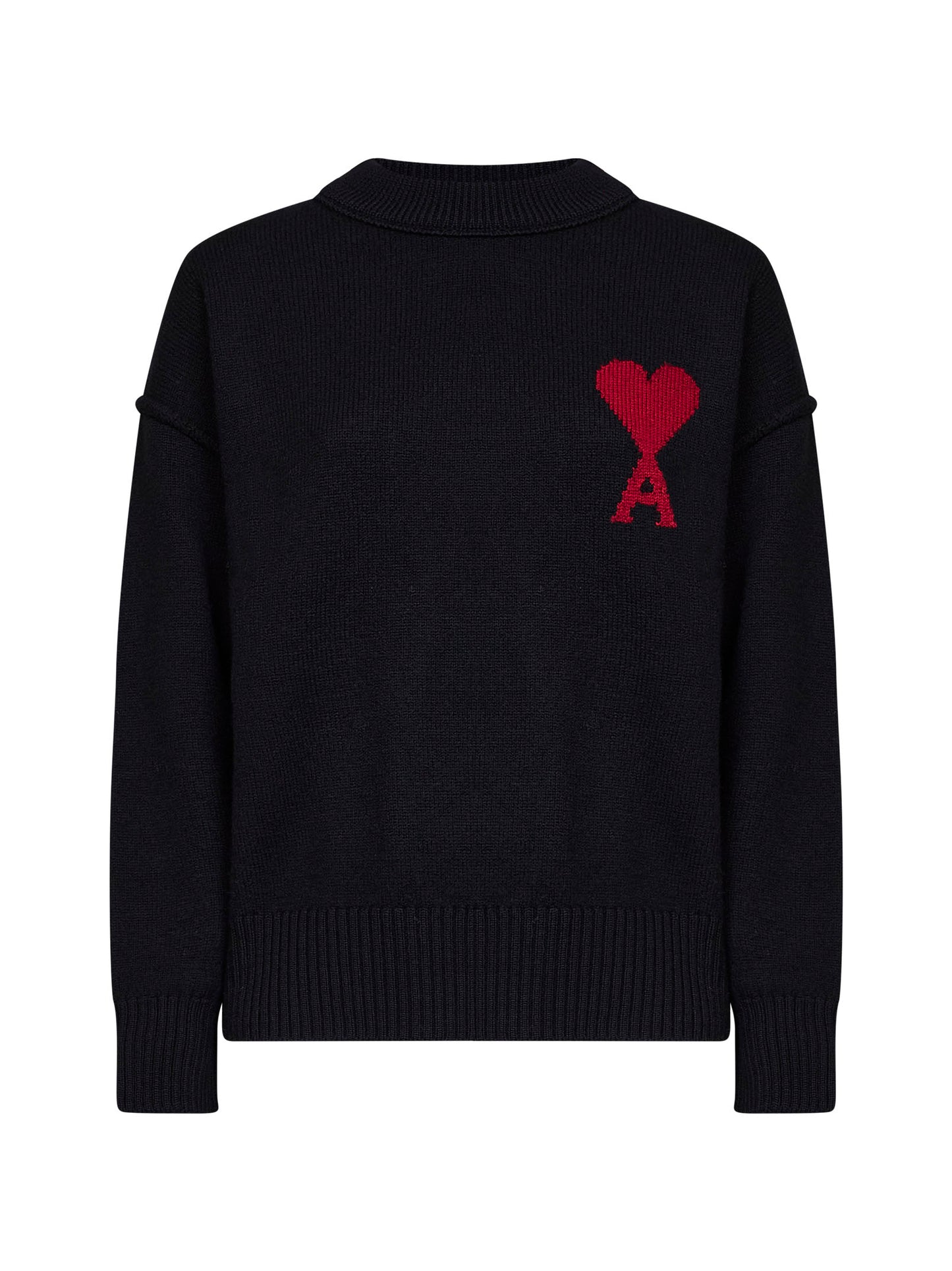 Black felted merino wool Ami de Cœur crewneck sweater