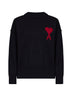 Black felted merino wool Ami de Cœur crewneck sweater