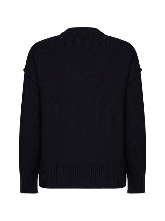 Black felted merino wool Ami de Cœur crewneck sweater