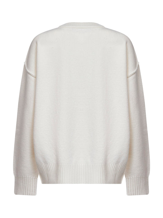 Ecru felted merino wool Ami de Cœur crewneck sweater