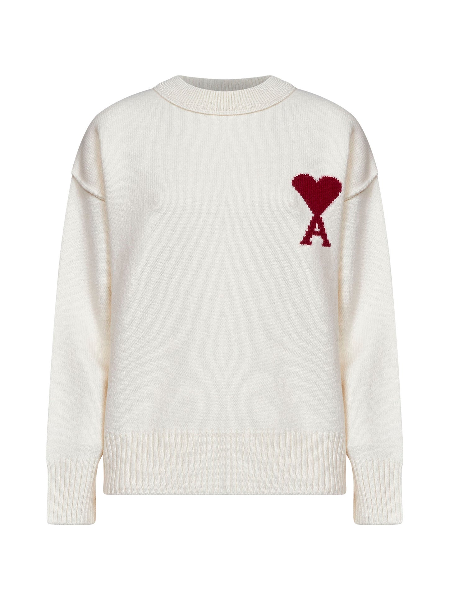 Maglione girocollo Ami de Cœur in lana merino infeltrita ecrù