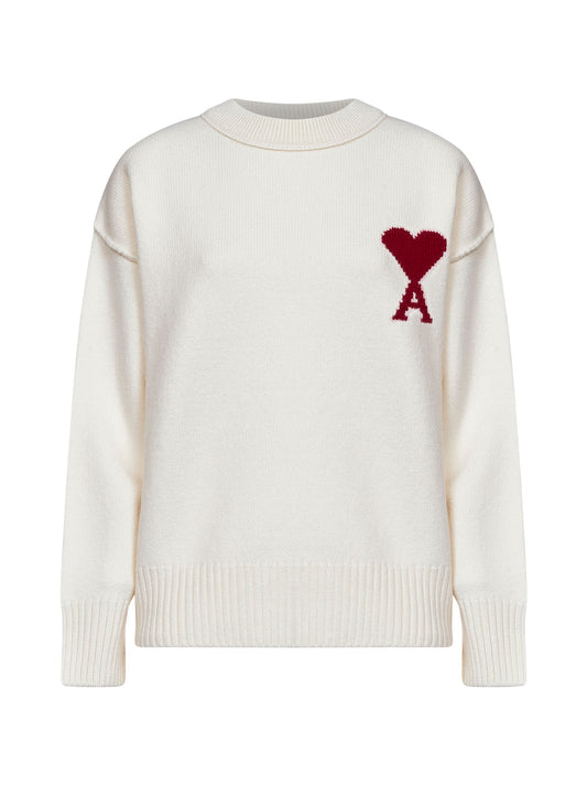 Ecru felted merino wool Ami de Cœur crewneck sweater