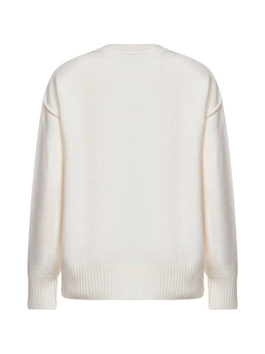 Ecru felted merino wool Ami de Cœur crewneck sweater