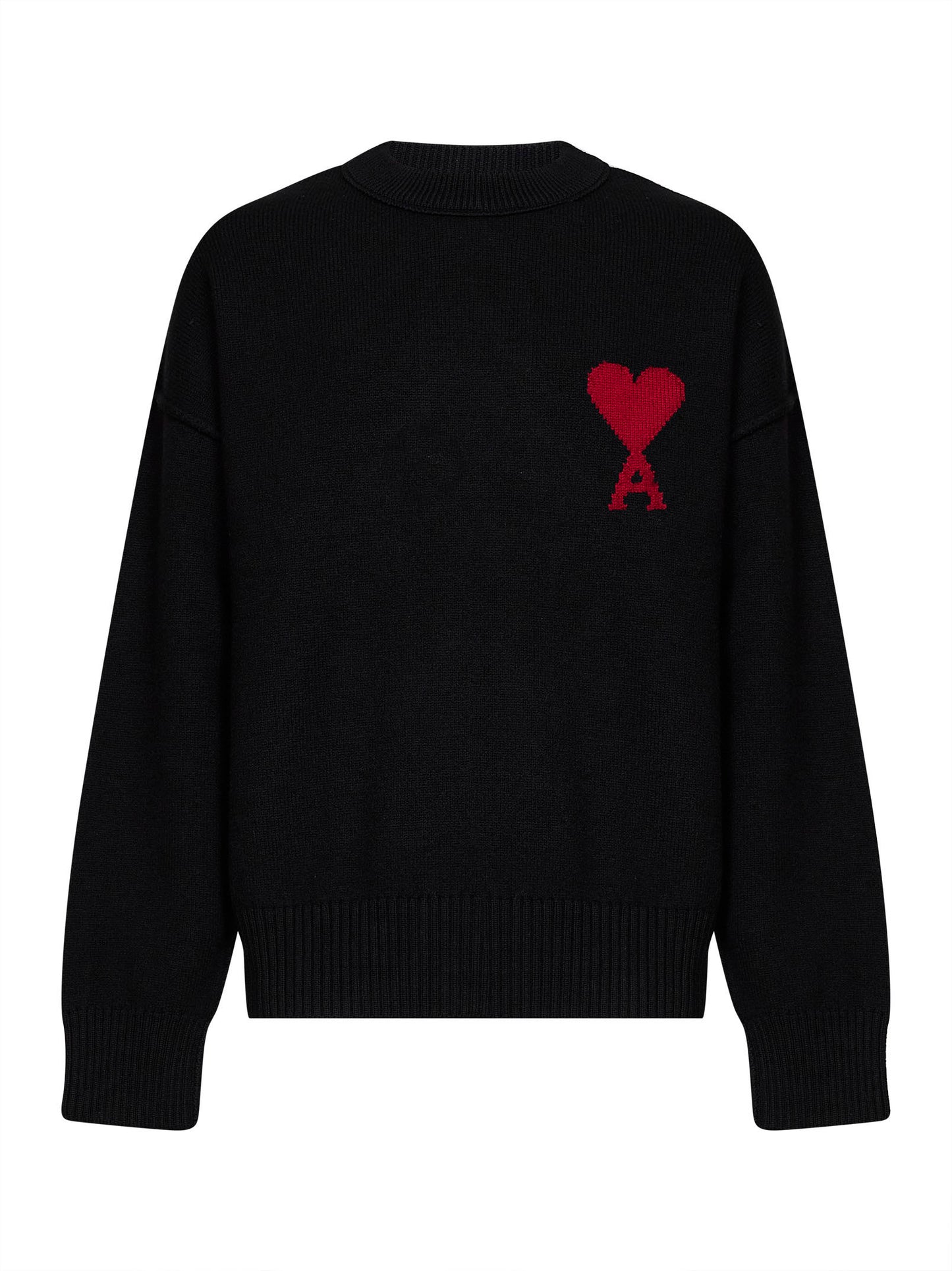 Maglione girocollo Ami de Cœur in lana merino infeltrita nera<BR/>